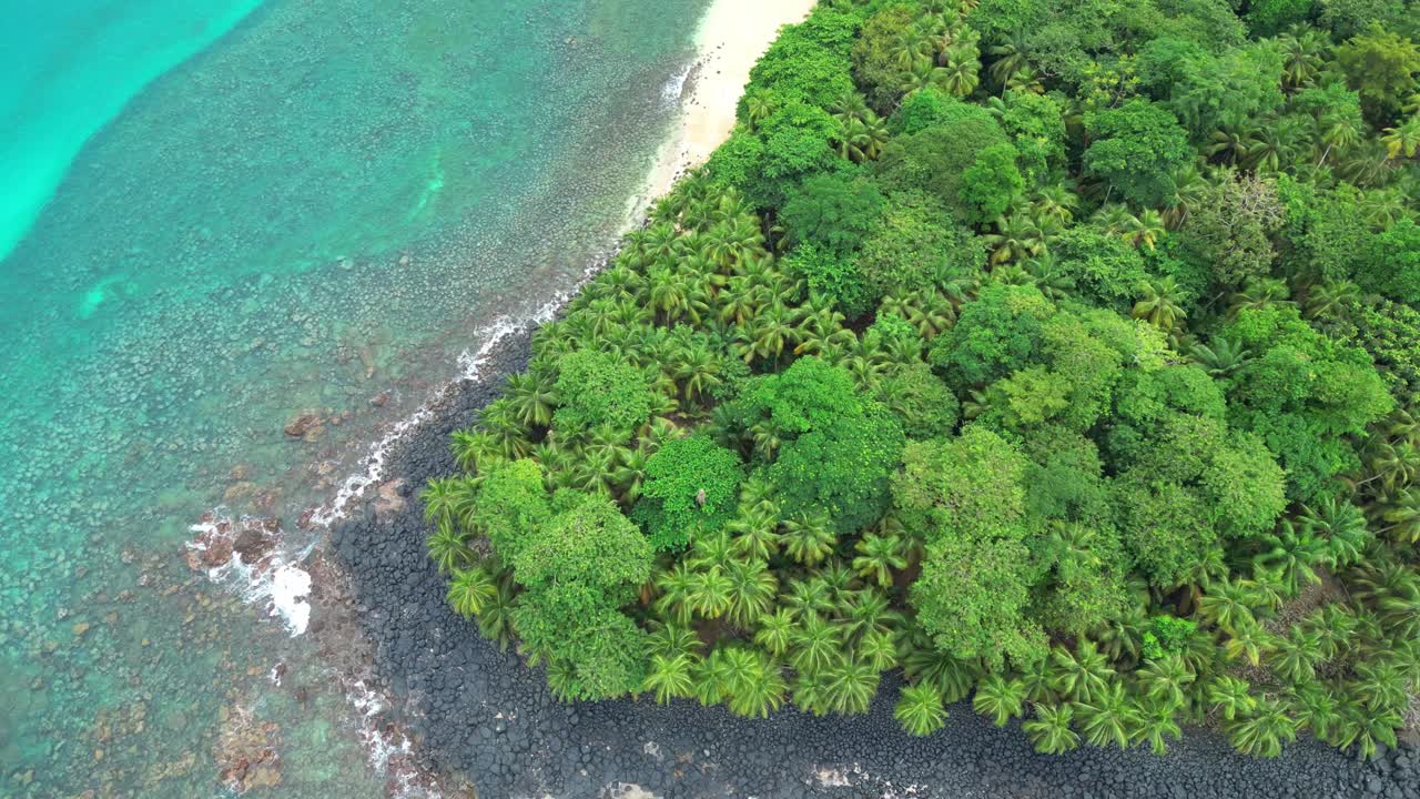 Aerial view from the coast of Banana beach at Ilha do Principe,Sao tome,Africa