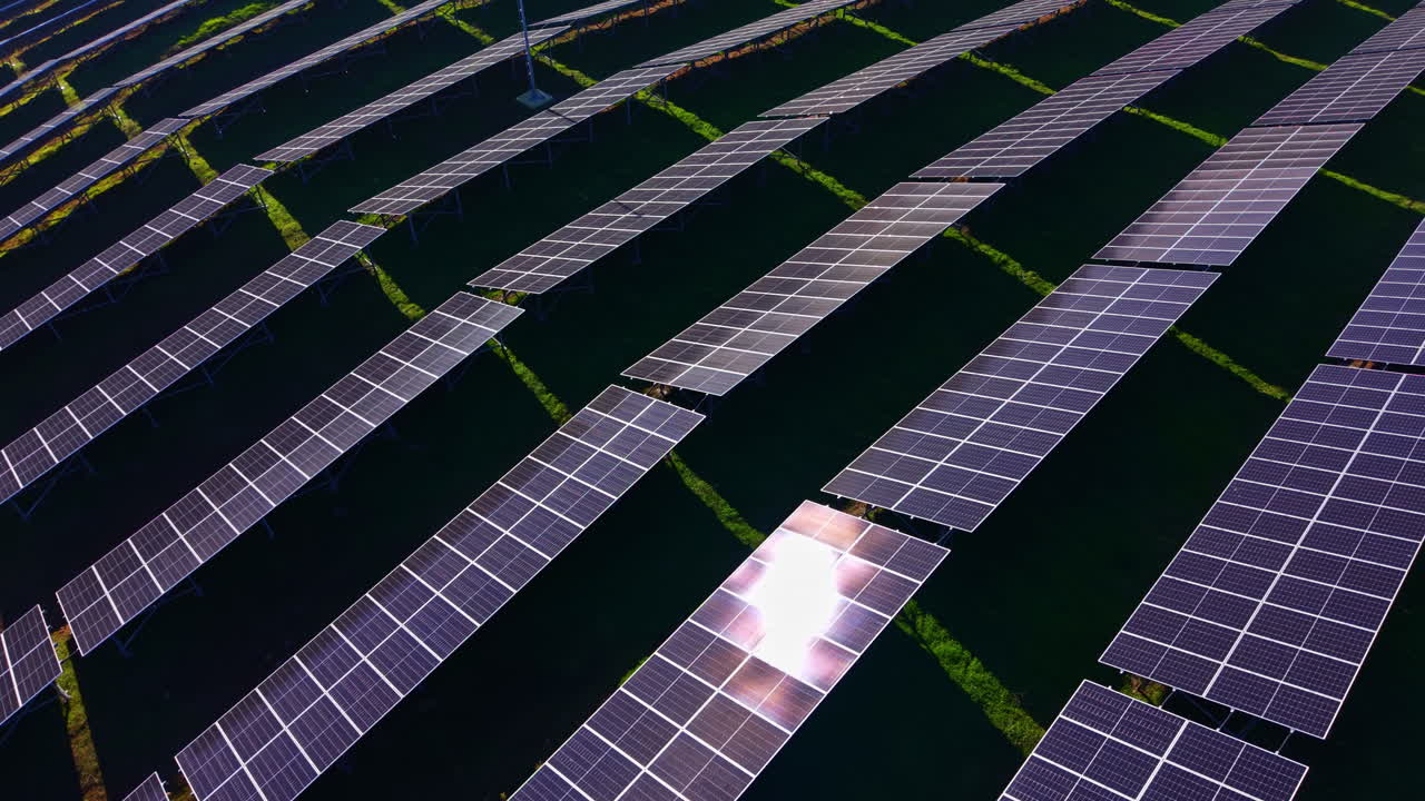 Vast solar panels stretch across a bright landscape, capturing the sun's energy and embracing sustainability in a modern world of clean technology