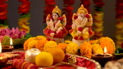decorated puja place / mandir / home temple for diwali puja