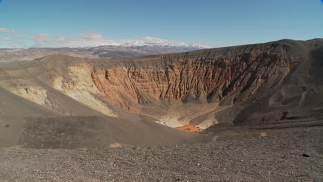 Pan across a volcanic crater in Death Valley National Park