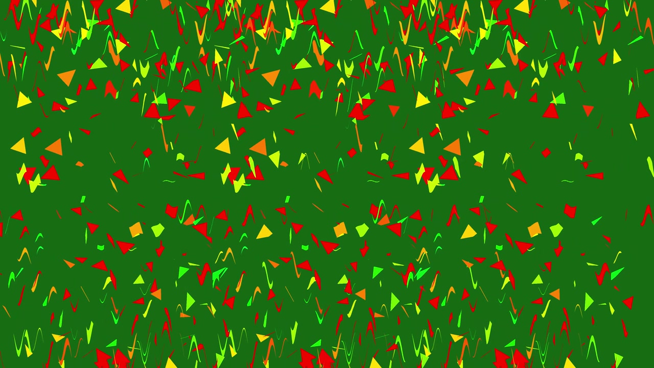 Grafica in movimento astratta con forme geometriche che cadono su sfondo verde