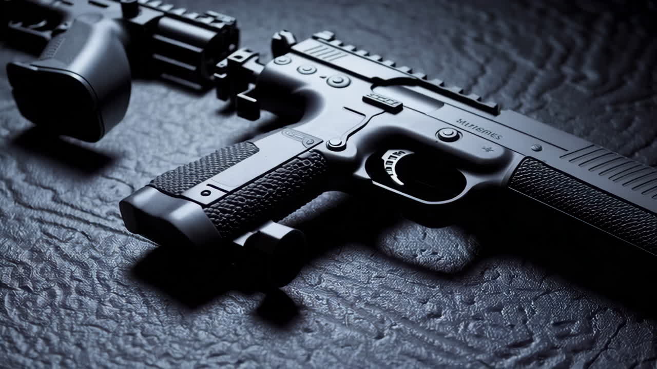 Close-up of disassembled firearms