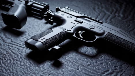 close-up of disassembled firearms