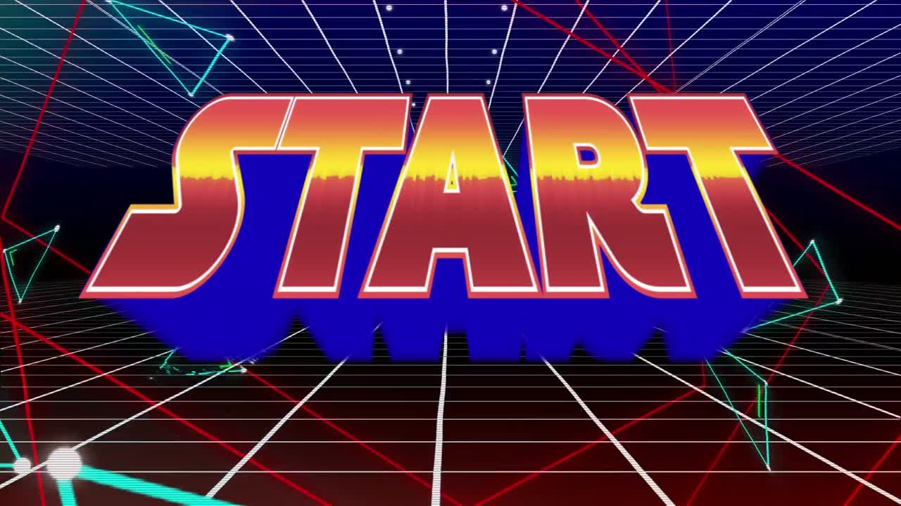 네온 패턴과 메타버스 배경 위의 시작 텍스트의 애니메이션