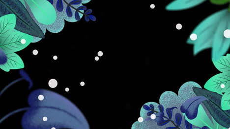 animación de hojas y plantas con puntos sobre fondo negro