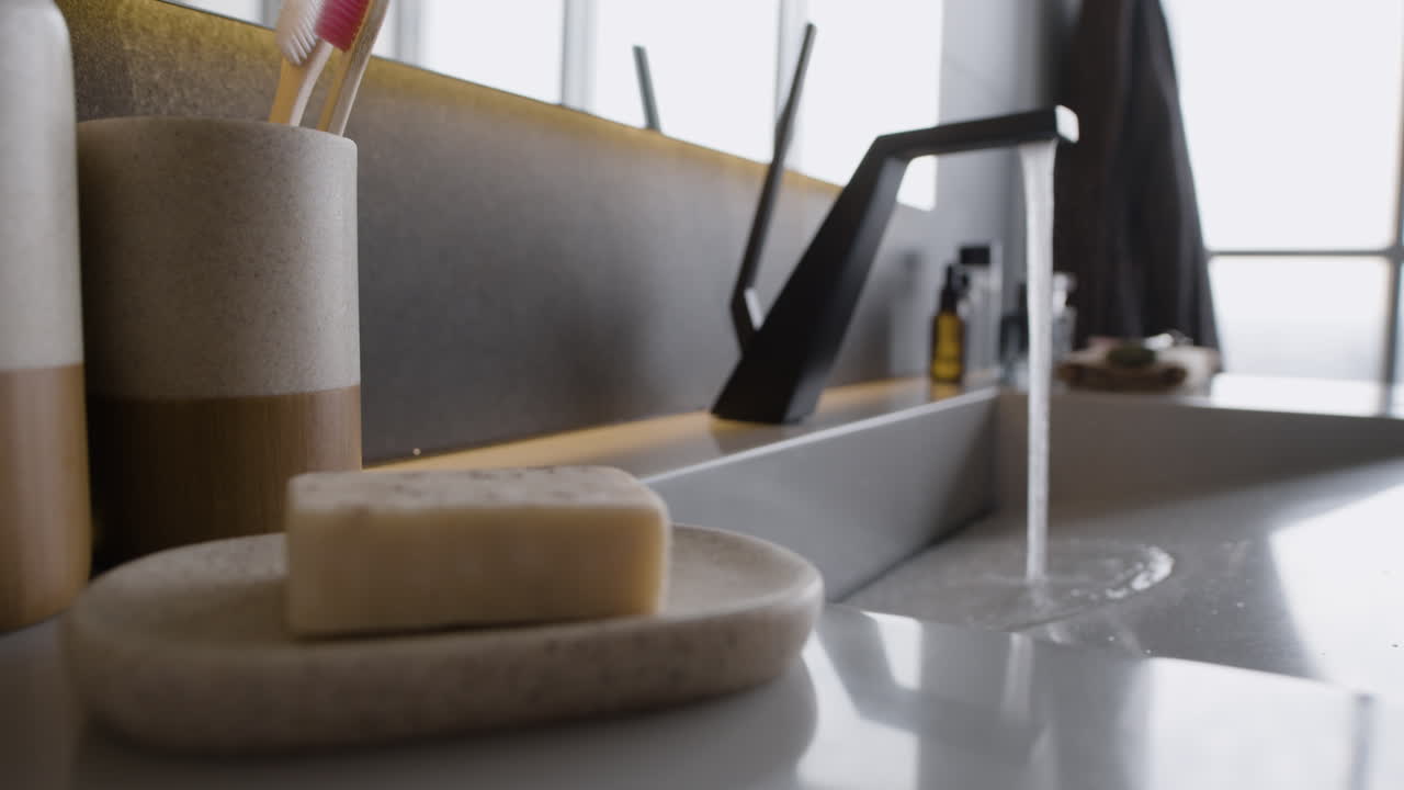 Modern Minimalist Bathroom Sink with Running Water