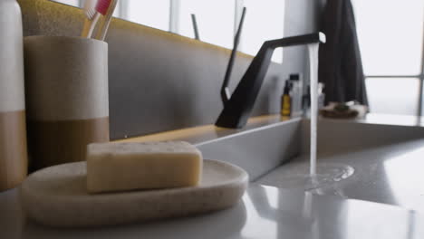 Modern Minimalist Bathroom Sink with Running Water