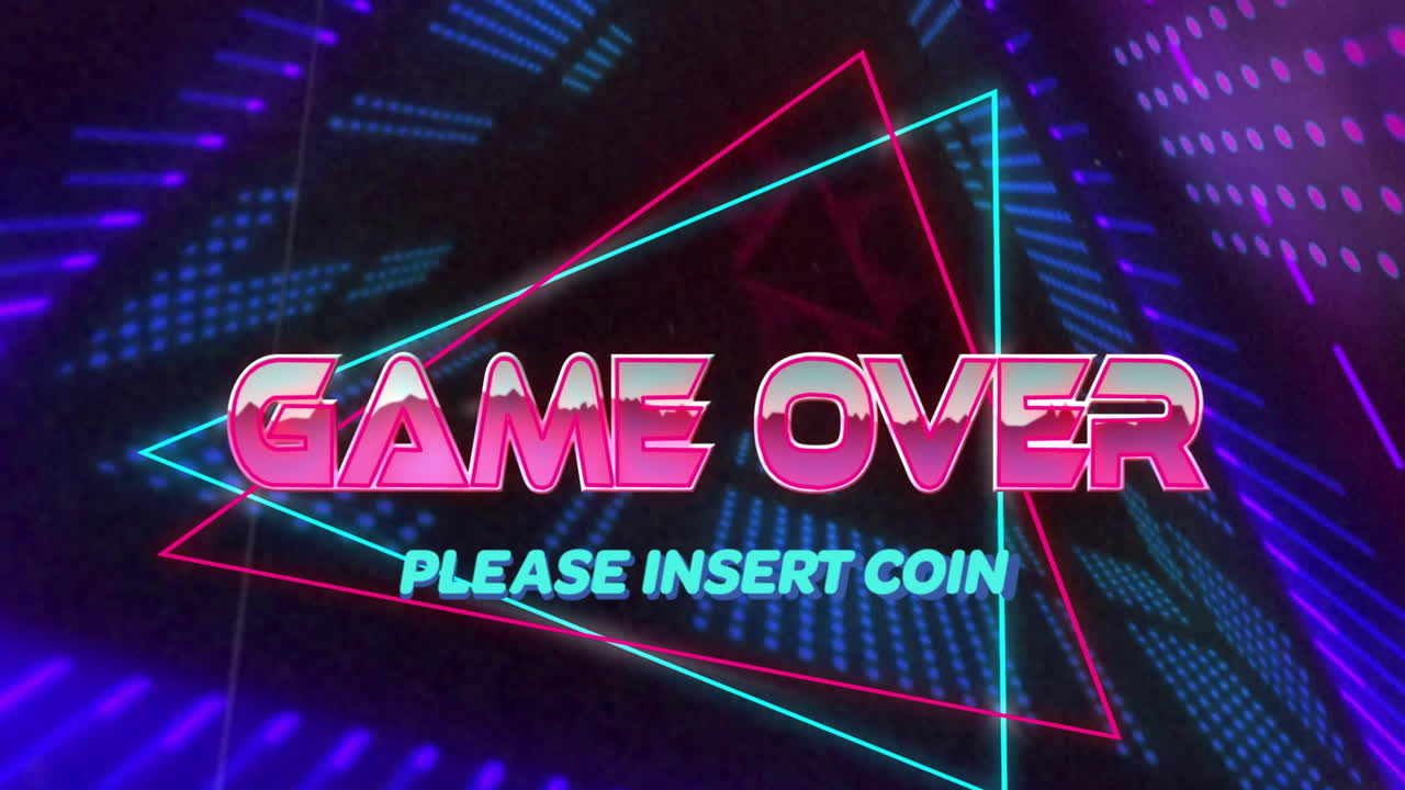 Game over screen with neon lights and geometric patterns in retro animation