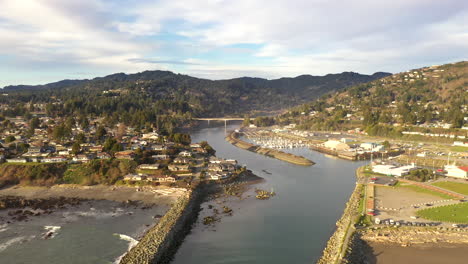 port of brookings, oregon. drone backwards over jetty