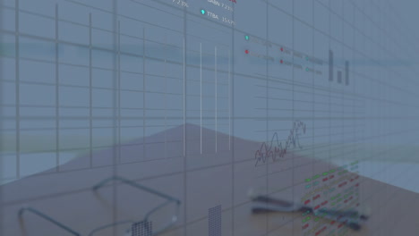 Animation-Der-Finanzdatenverarbeitung-über-Verschiedene-Geschäftsleute,-Die-Sich-Die-Hände-Schütteln