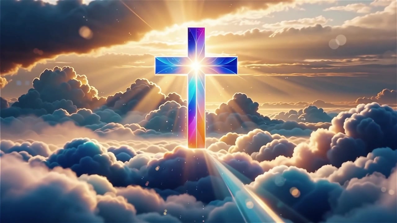 Croce Cristiana Luce Celestiale Sfondo per il Culto.
