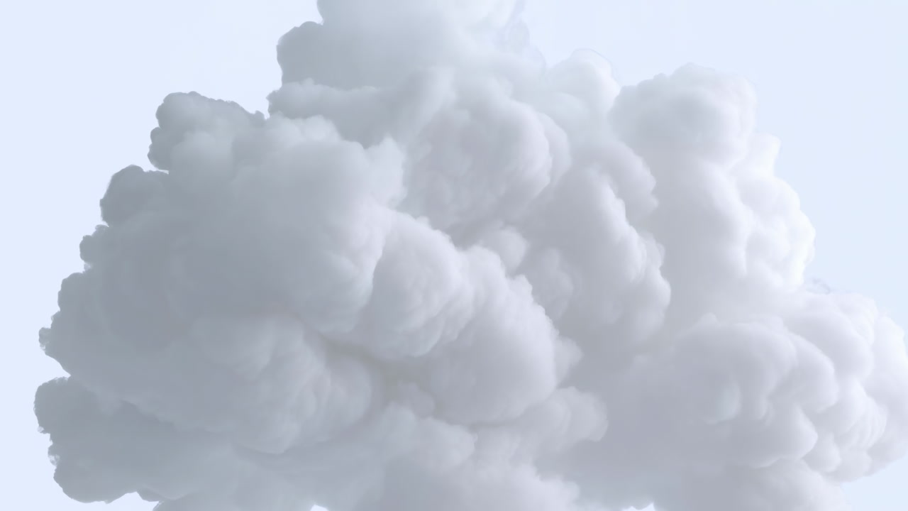Soft White Smoke Cloud Drifting In Pale Sky, Dense Billows And Textured Vapor Layers, Slow Float