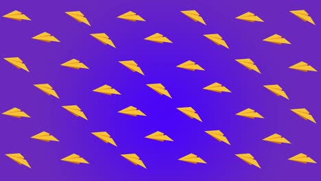 animación de múltiples iconos de planos de papel flotando contra un fondo de gradiente azul