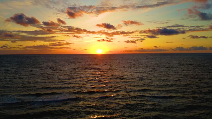 Aerial view of sunset horizon over the sea