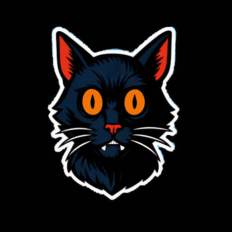 vibrant cartoon black cat illustration animation isolated asset, transparent 4k video, alpha