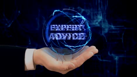 painted hand shows concept hologram expert advice on his hand