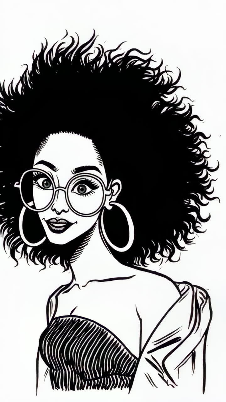 Black and White Illustrations of Women with Glasses
