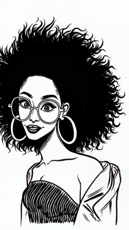 black and white illustrations of women with glasses
