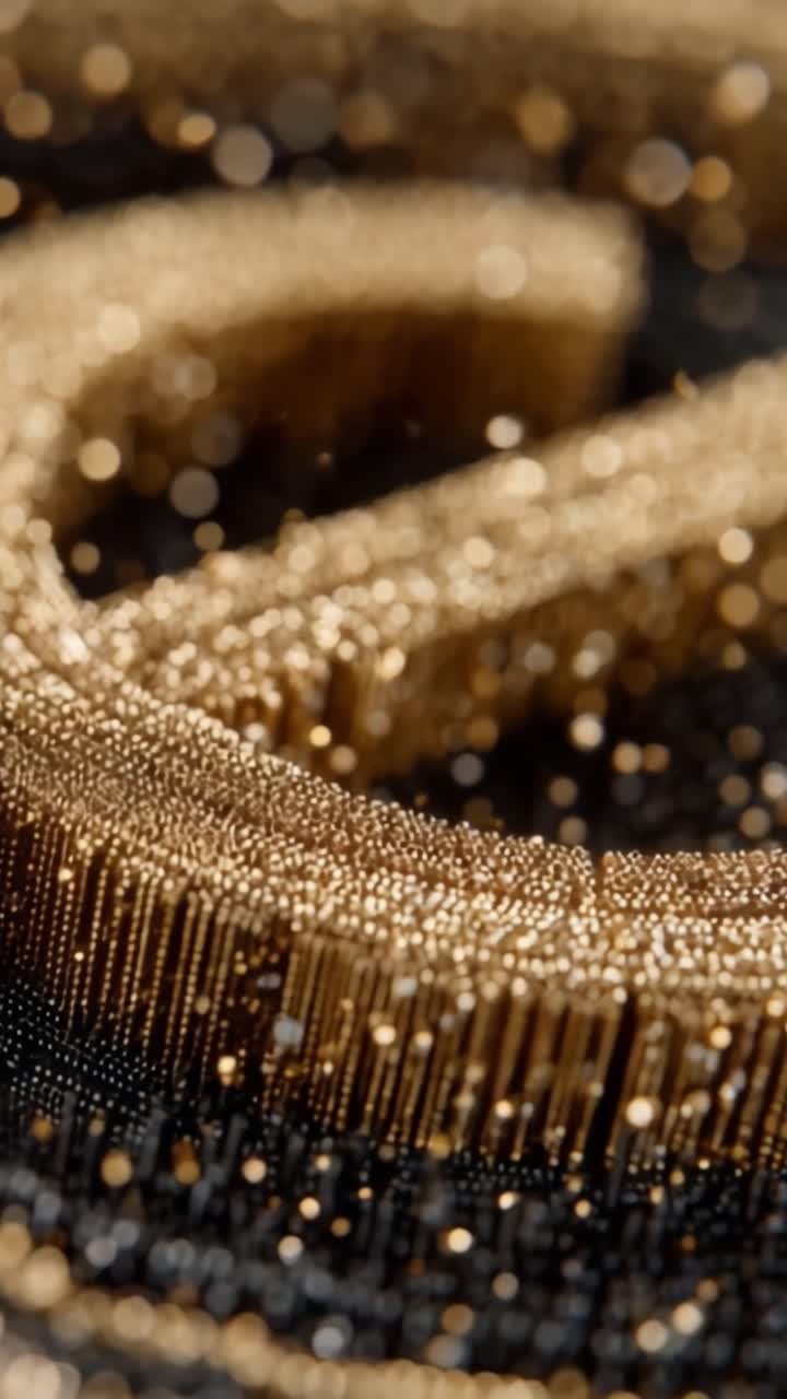 Intricate Close-up of Textural Details in a Golden Element, Highlighting Sparkling Particles and Rich Textures Against a Dark Background