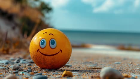 smiley ball on the beach
