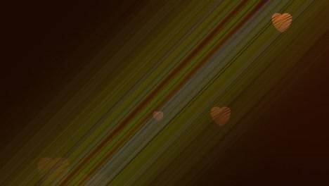 Animation-of-red-hearts-falling,-with-flickering-colored-light-beams-on-dark-background