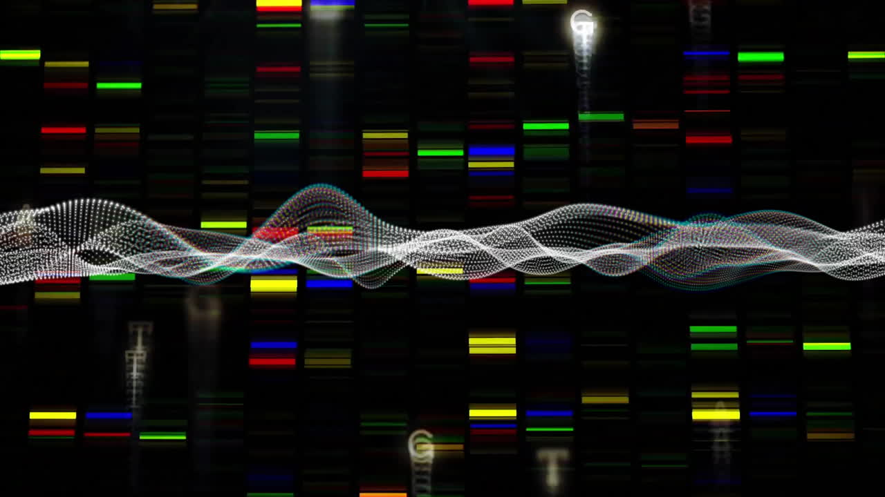 Animating DNA sequencing over colorful genetic code bars