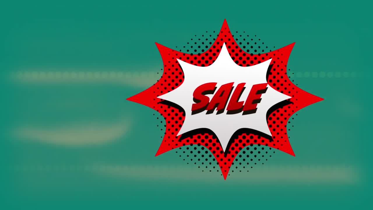 venta de texto sobre burbuja de discurso retro contra rastros de luz en fondo verde