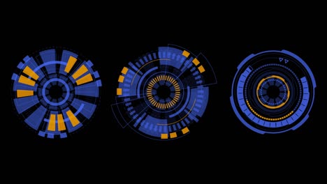 futuristic concept of elements circle rotation on black background, head up display (hud) technology motion graphic