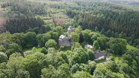 drone footage of wildenburg castle in the southeast of the village of friesenhagen in the north rhine-westphalia region of germany