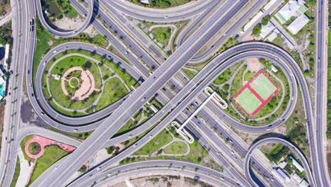 top view of highway road junctions and expressway motorway