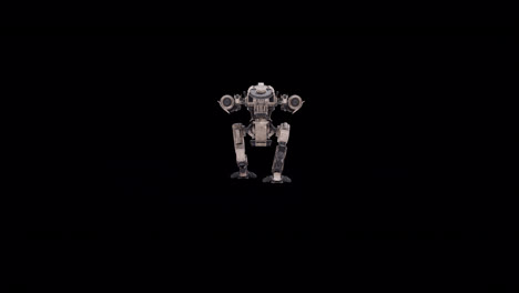 detailed 3d model of the robot, warrior futuristic machine rendering animation, rigged skeletal structure, walking backwards - distancing view, overlay with alpha matte channel, sci-fi concept