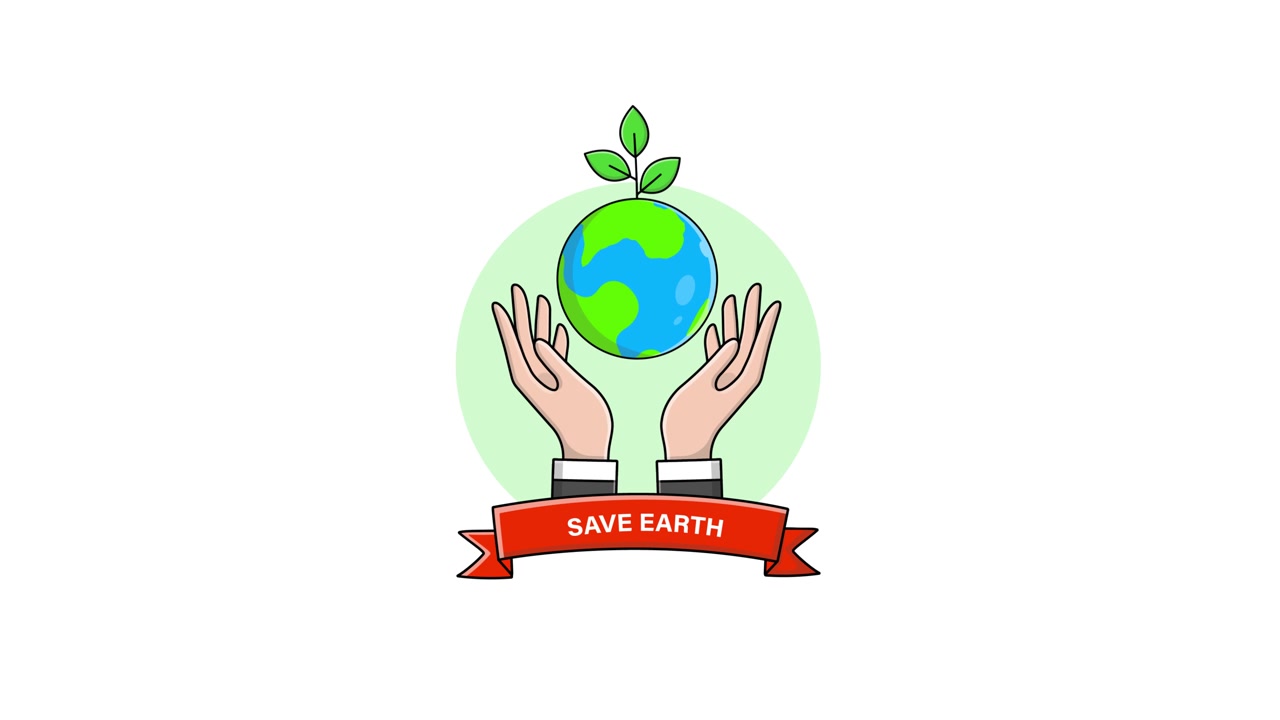 Animated Illustration of Hands Holding Earth and "Save Earth" Banner