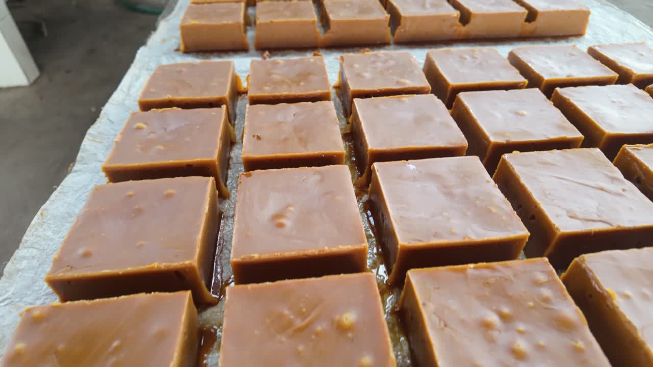Caramel blocks drying, made from caramelized sugar cane juice, Venezuela tradition