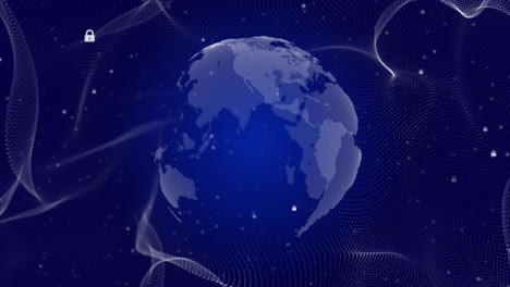 futuristic planet earth hologram cyberspace world map of glowing dots with hud big data circles