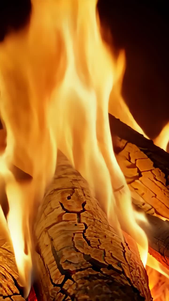 Close-up of a burning fire with logs
