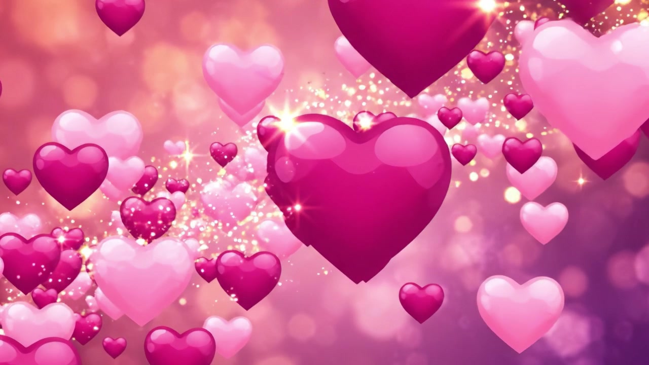 Collezione colorata di cuori fluttuanti su uno sfondo sognante, perfetta per celebrare l'amore e l'affetto nelle creazioni di arte digitale