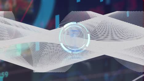 Animation-of-scope-scanning-over-data-processing-and-white-shapes-on-black-background