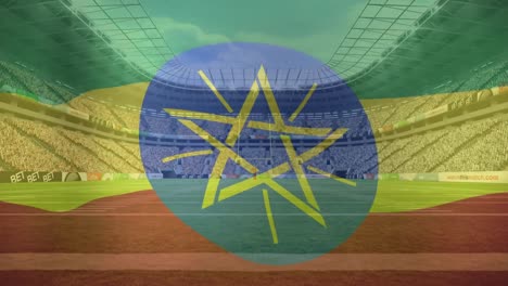 Animation-of-waving-ethiopia-flag-against-view-of-a-sports-stadium