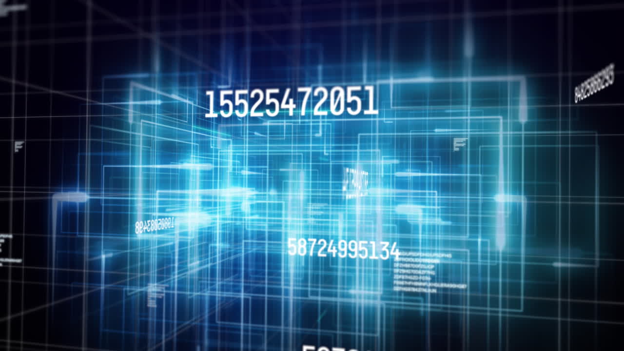 숫자의 변화와 검은색 배경의 데이터 처리의 애니메이션