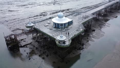 bangor garth pier victorian ornamental silver dome pavilion landmark tourist aerial view seaside attraction descending tilt up