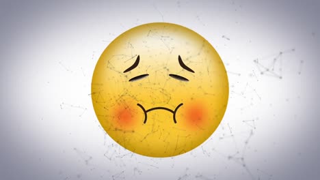 digital animation of network of connections floating over sick face emoji against white background