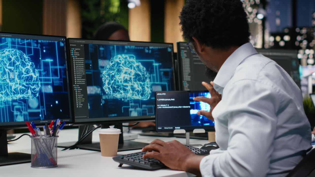 Developer Working on Artificial Intelligence Brain Interface in Office