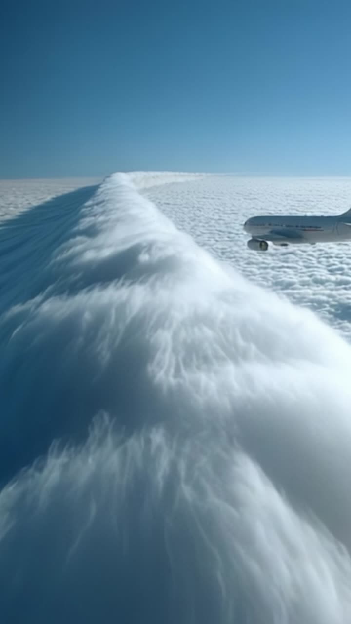 Majestic Skies: A Plane Glides Smoothly Above the Stunning Texture of a Cloud Sea, Capturing the Beauty of Nature from an Aerial Perspective