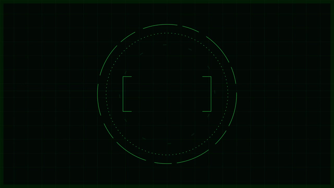 Digital HUD Circular Targeting Reticle on Dark Grid Background