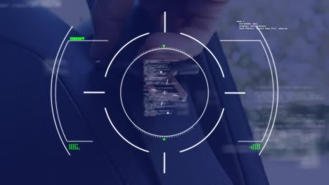 animation of circular scanner and data processing over person using car seatbelt