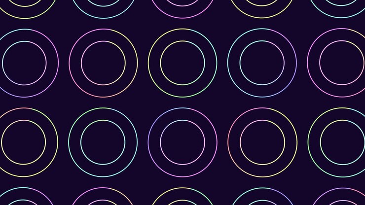 Abstract circle pattern symmetrical and futuristic design in purple, blue, and yellow