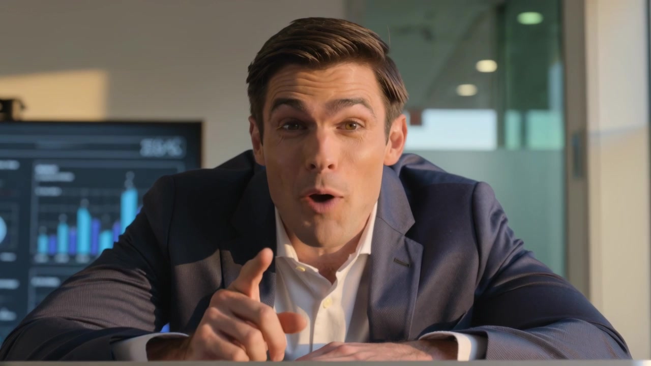 Pitch starting man in navy suit leaning on podium boardroom pointing and tapping pitching charts