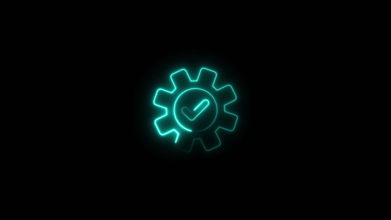 Gear with Check Mark Neon Icon