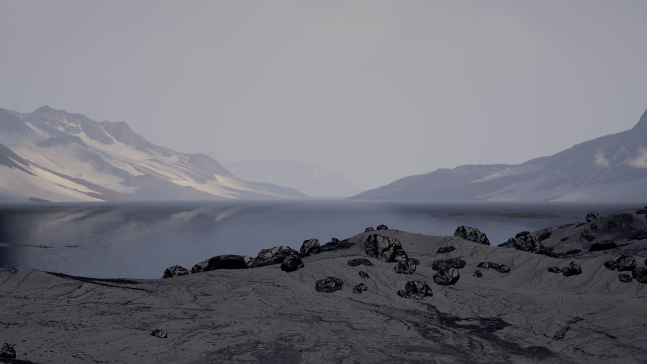 Paesaggio invernale con rocce innevate sull'Oceano Artico