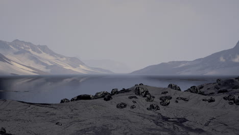Winterlandschaft-Mit-Schneebedeckten-Felsen-Am-Arktischen-Ozean